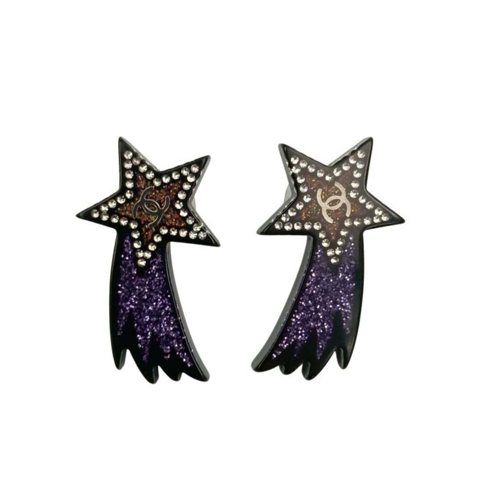 CHANEL Authentic Purple Logo Earrings
